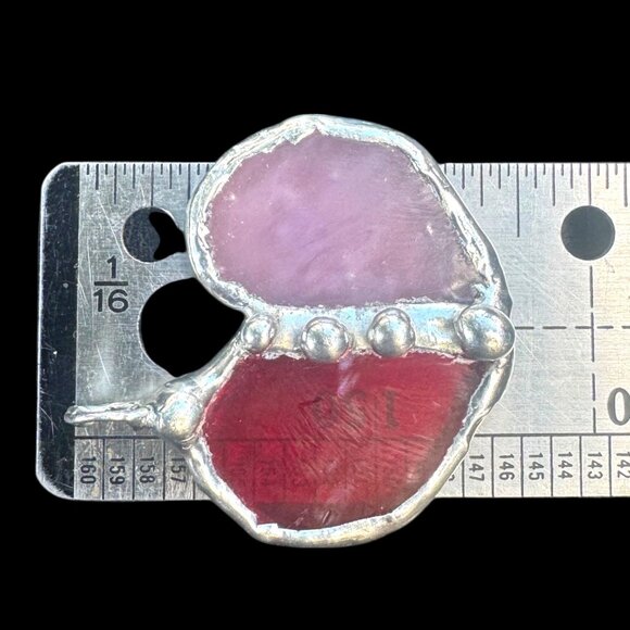 Handcrafted Stained Glass Heart Pendant Caged in Silver-Blend Boho Bezel 1.5” - Picture 3 of 8